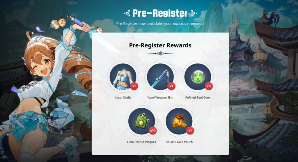 ตัวอย่างของรางวัลจากการลงทะเบียนล่วงหน้าในเกม Blade & Soul Heroes