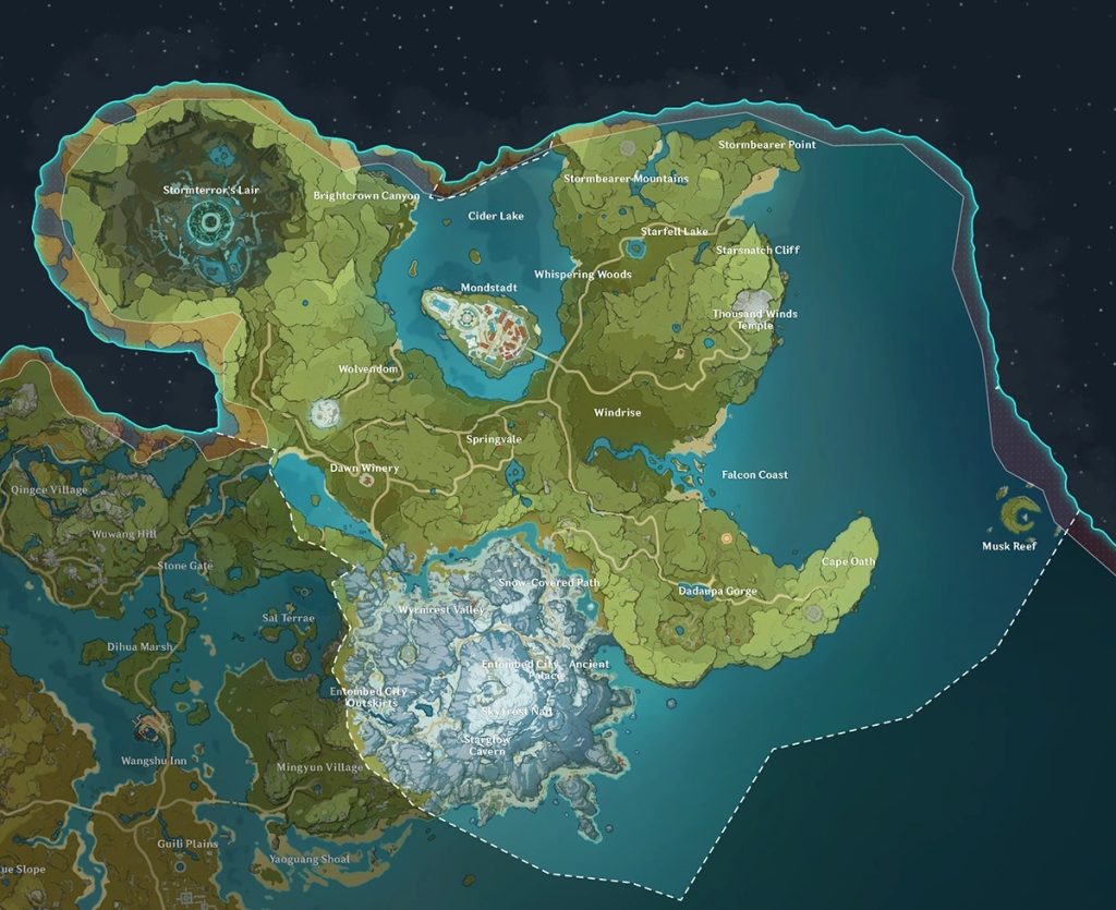 แผนที่เมือง Mondstadt ในเกม Genshin Impact