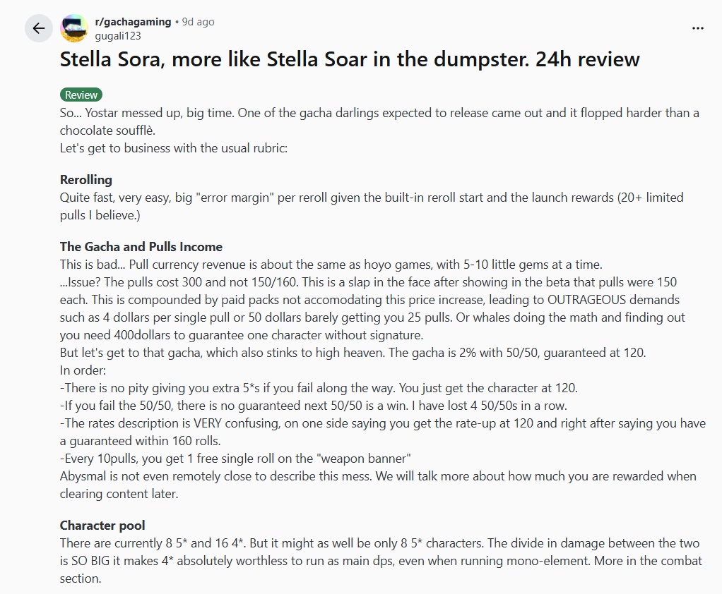 การวิจารณ์เรื่องระบบดาชาของเกม Stella Sora