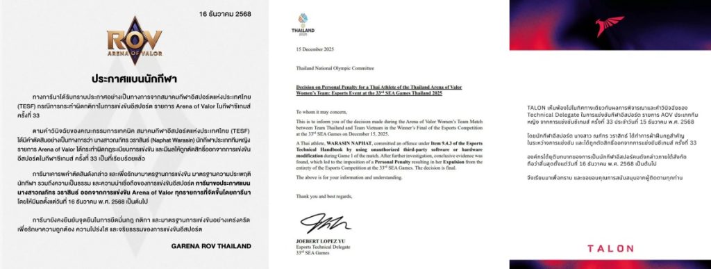 บทลงโทษของนักกีฬา Tokyogurl ซึ่งเป็นตัวแทนทีมชาติไทย