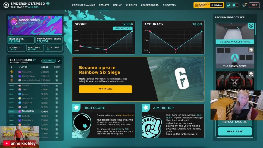 ค่าสถิติในการเทสของคุณยายใน Aimlabs