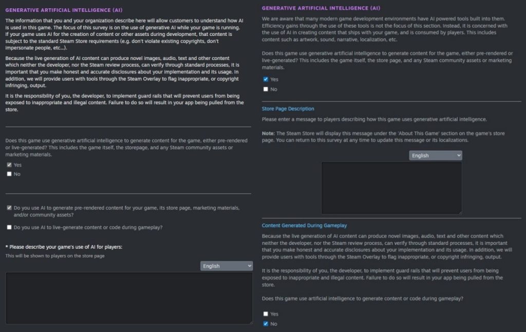 กฏใหม่ของ การแจ้งข้อมูลการใช้ AI ในเกมบน Steam