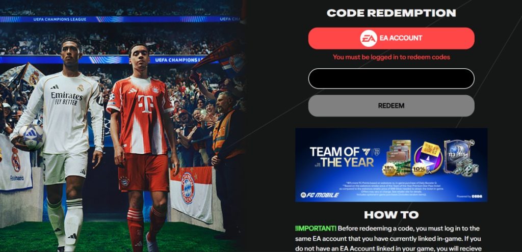 แจกโค้ด FC Mobile มกราคม 2026 ล่าสุด! รับแพ็กนักเตะ TOTY และ Gems ฟรี 1 วิธีการแลกโค้ด FC Mobile ผ่านเว็บไซต์