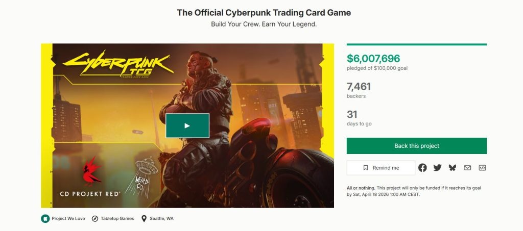 Cyberpunk TCG ในเว็บไซต์ Kickstarter