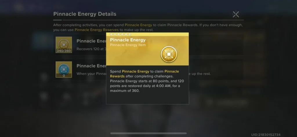 Pinnacle Energy หรือระบบพลังงานที่เคยจำกัดเวลาเล่น ในเกม Destiny: Rising