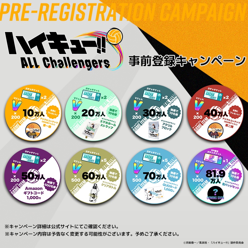 รางวัลลงทะเบียนล่วงหน้าเกม Haikyu!! ALL Challengers