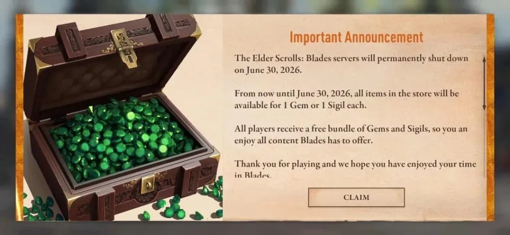 ปิดฉากการเดินทาง! The Elder Scrolls: Blades ประกาศยุติบริการมิถุนายนนี้ 1 ประกาศปิดเกม The Elder Scrolls: Blades